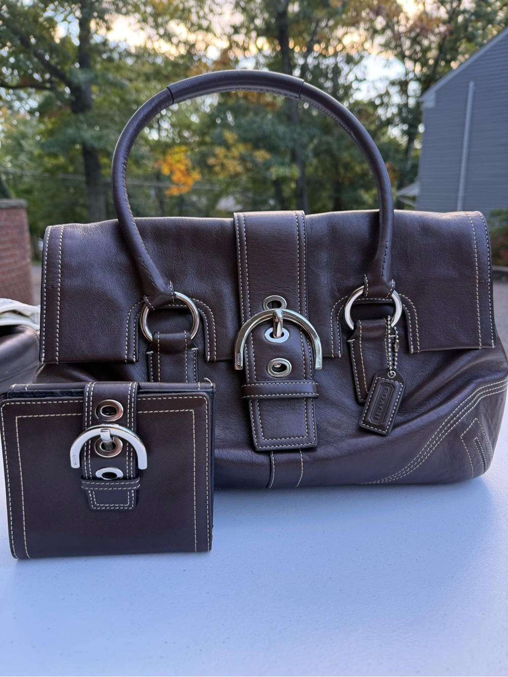 Coach Brown Leather Shoulder Satchel with Matching Wallet